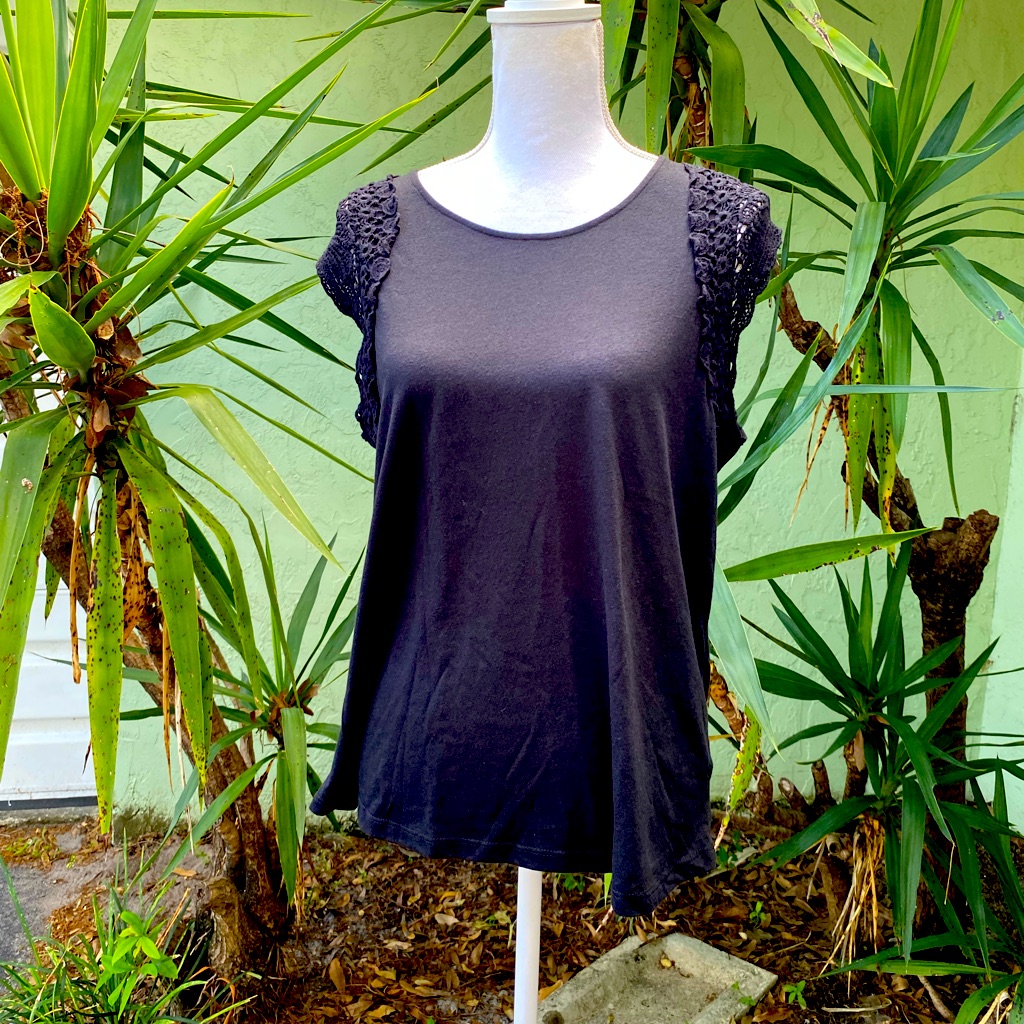 Anthropologie Crochet Sleeve Top